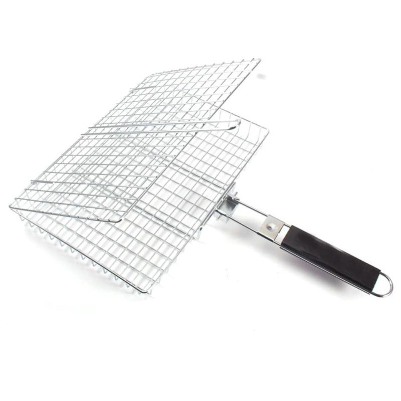 

Grill Basket Folding Portable Stainless Steel BBQ Grill Basket With Handle for Fish Vegetables Shrimp Cooking Accessories красный