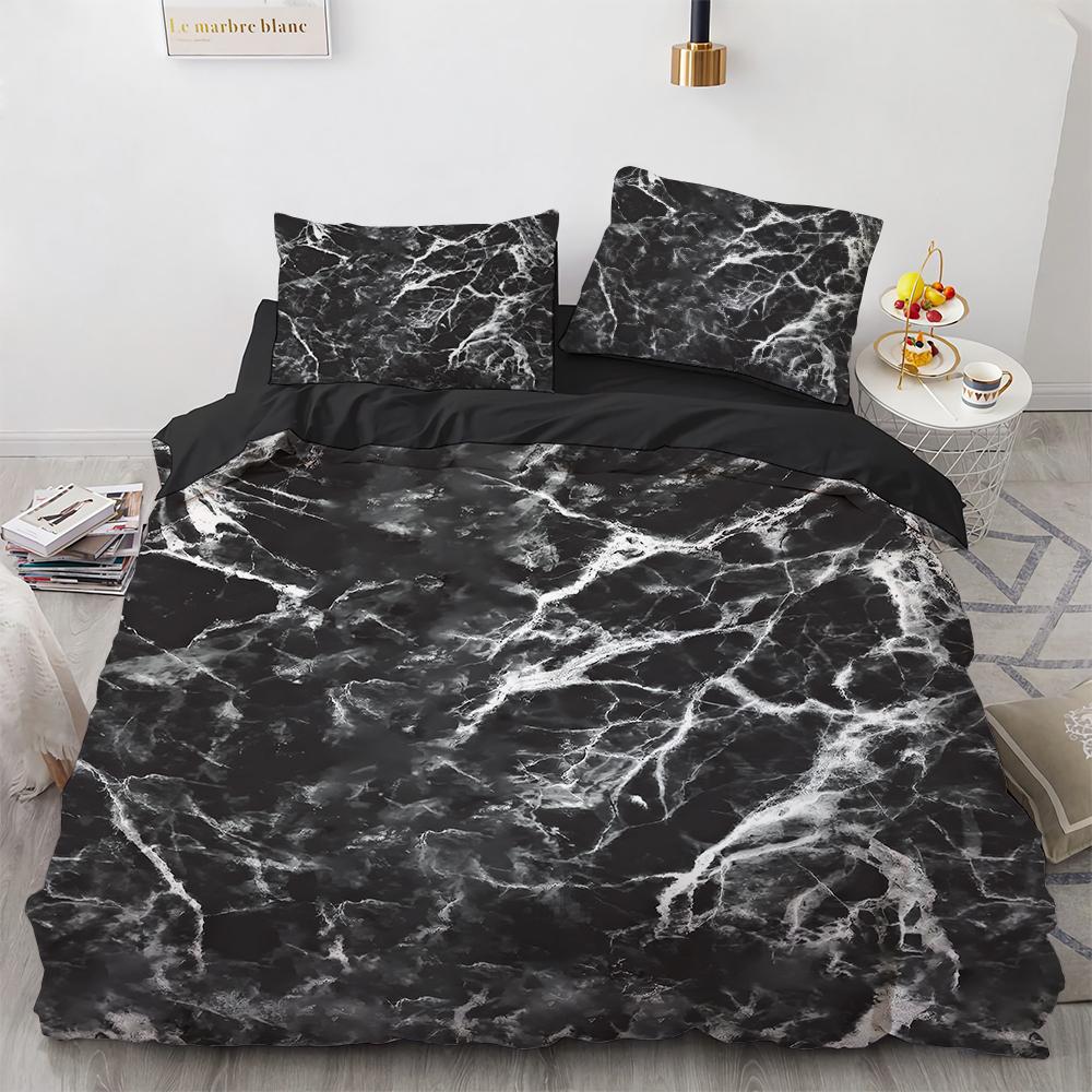 Marble King Queen Duvet Cover Cool Black and White Texture Pattern Bedding Set for Teens Adults 2/3pcs Polyester Quilt Cover