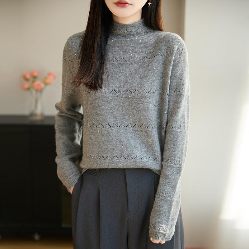 Vintage-Inspired Heavy Crochet High Neck Women's Pullover Sweater, Stylish and Warm Base Layer Top for 2026