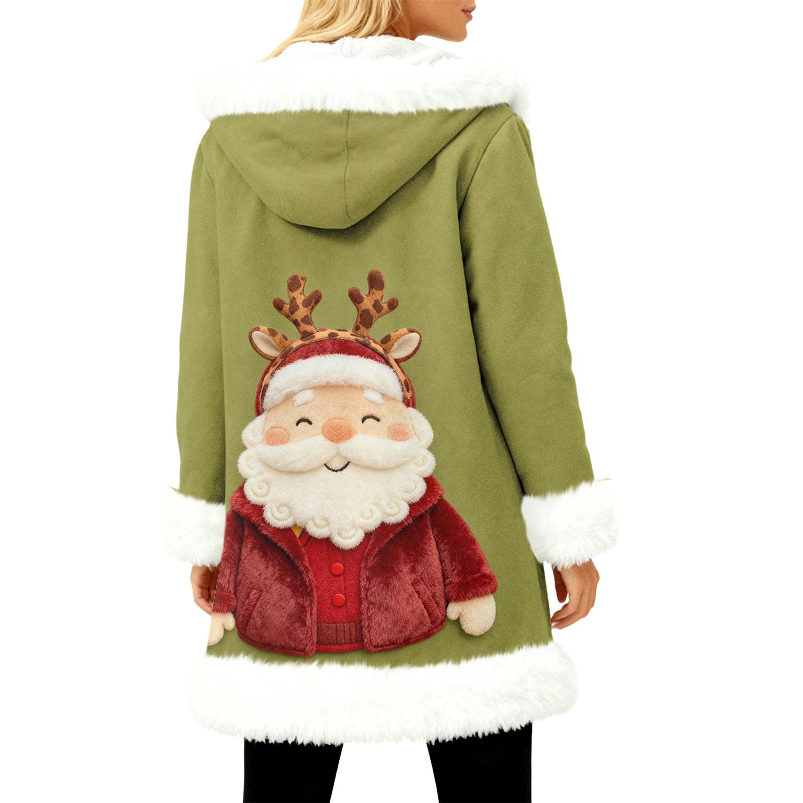 

Unisex Casual And Fashionable Plush Collar Hooded Long Sleeved Christmas Printing Jacket S