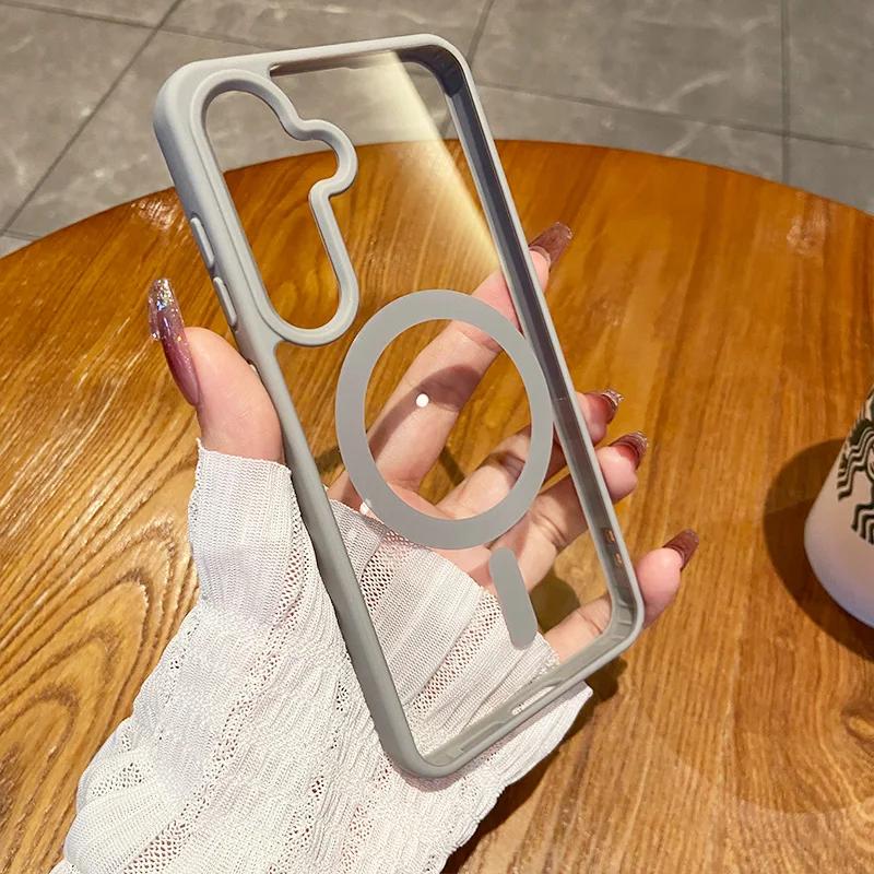 Luxury Magsafe Wireless Charge Case for Samsung Galaxy S25 Edge S22 S23 Plus S24 Ultra FE Clear Colour Magnetic Bumper Cover