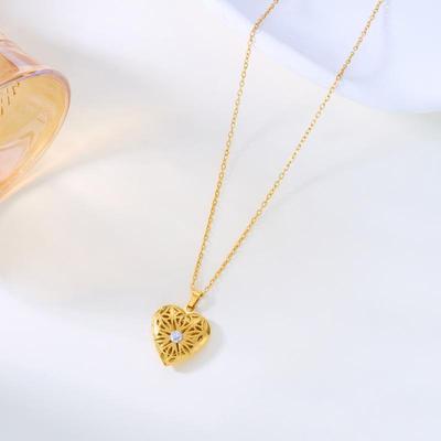 Stainless Steel Openable Locket Pendant Necklace For Women Photo Box Heart Charm Chain Zircon Collar Jewelry Family Lover Gift