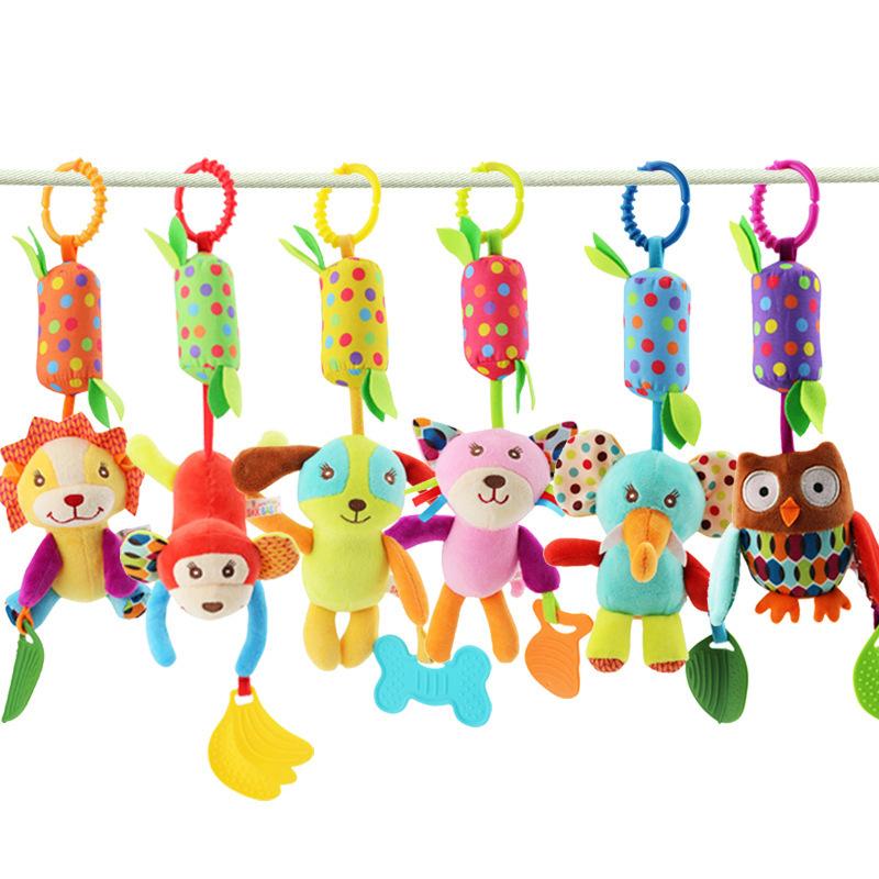 Baby Hanging Rattle Toys Cute Teether Toy Soft Stuffed Hand Grip Baby Toys Shaker Crinkle Squeaky Sensory Toys For Born Gift