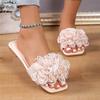Blumenhausschuhe Damen Wohnungen Outdoor Strand Flip-Flops 2024 Sommer Designer Karree Offene Spitze Sandalen Kleid Elegante Mujer Slides