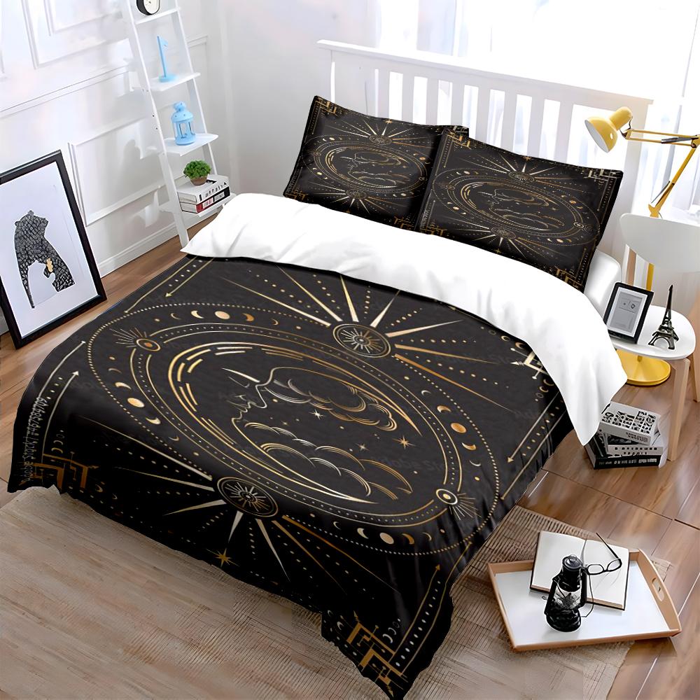 Moon and Stars Black Cosmic Bedding Set Bedding Set (1 Duvet Cover, 2 Pillowcases, Duvet Not Included)