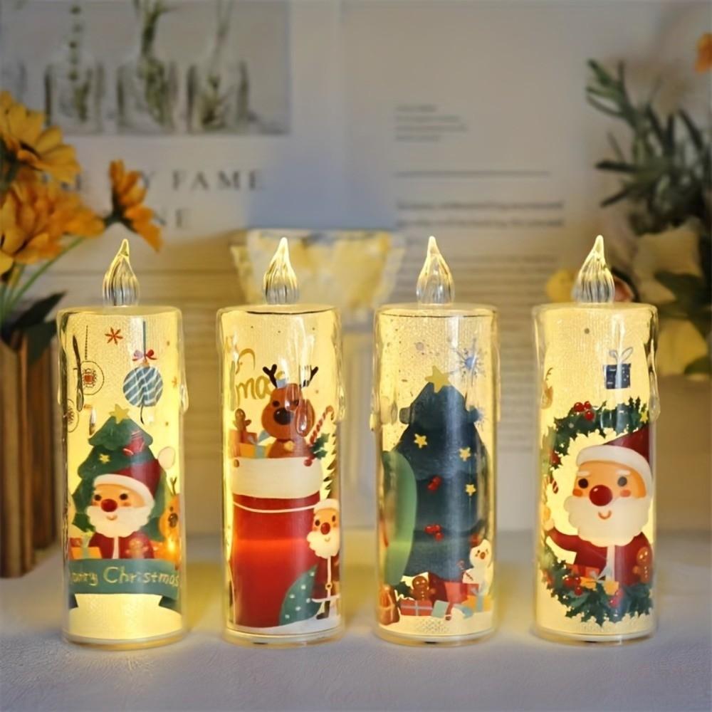 4pcs Battery Powered LED Candle Light Set Santa Claus Holiday Night Lights  Birthday Party