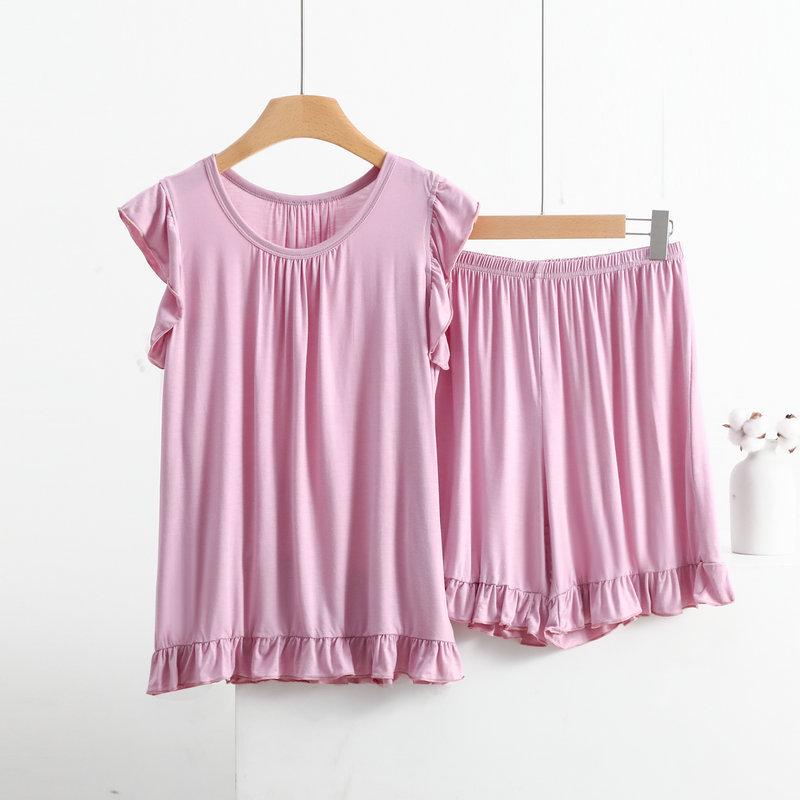 Women's Modal Lace Pajama Set - Ruffle Edge Vest & Shorts, Loose Fit, Lightweight Summer Two-Piece Homewear