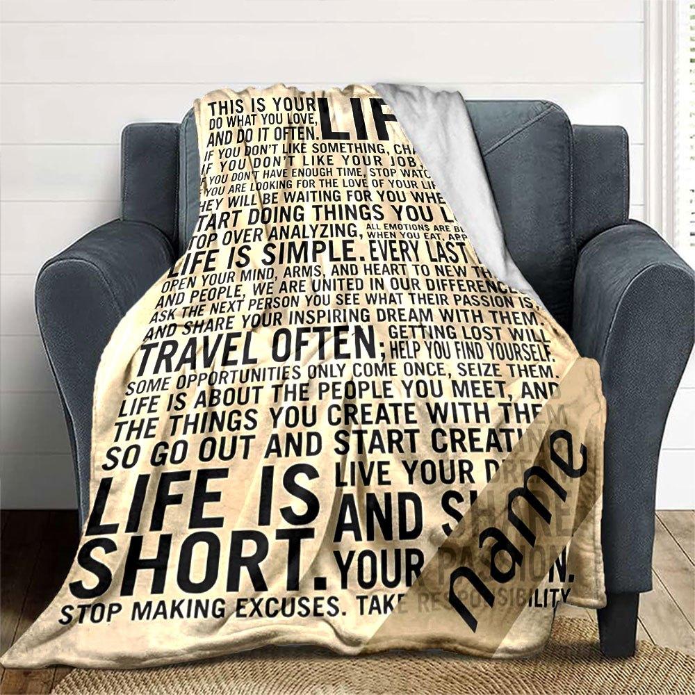 Life Is Short Live Fully Cozy Customizable Blanket Personalized Name Soft Warm Cozy Great For Sofa Couch Office Bed Picnics All Season Use Modern