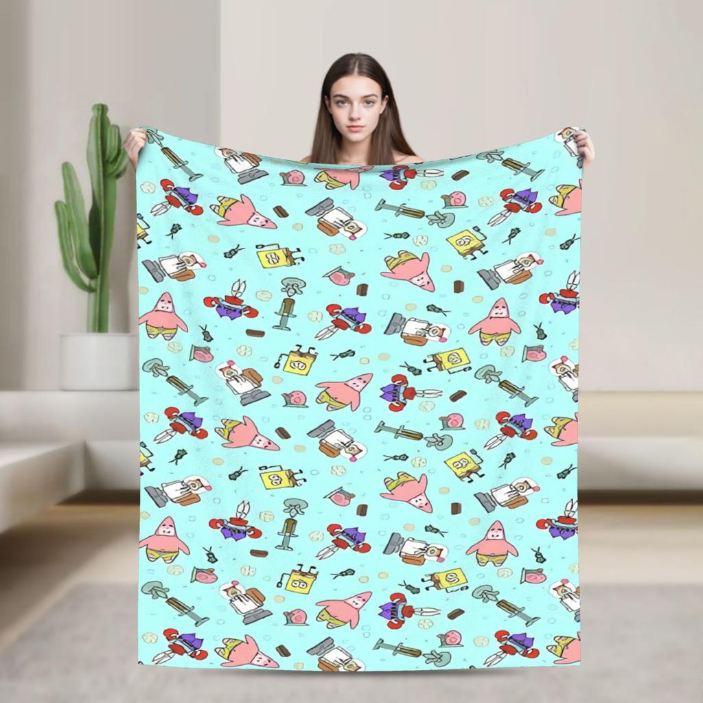SpongeBobs Dark Mini Avatar Repeat Blanket Quality Warm Soft Throw Blanket Autumn Girls Boys Living Room Novelty Bedspread