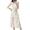 French splicing sleeveless vest dress women's summer high-end temperament seaside vacation waist long dress