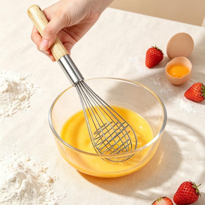 Stainless Steel Eggbeater Cream Mixer Spin Stirrer Egg Whisk Manual Wood Handle Knead Dough Rotary Eggbeater Stiring Stick