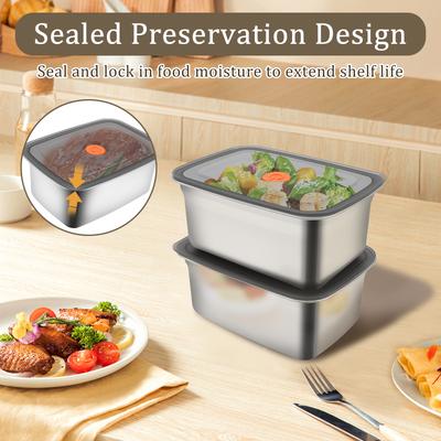 Plate Stainless Steel Food Container 1500/2500ML Thick Tray Fresh-keep Food Fruit Lid Sealed Storage Box Kitchen Fridge Organize