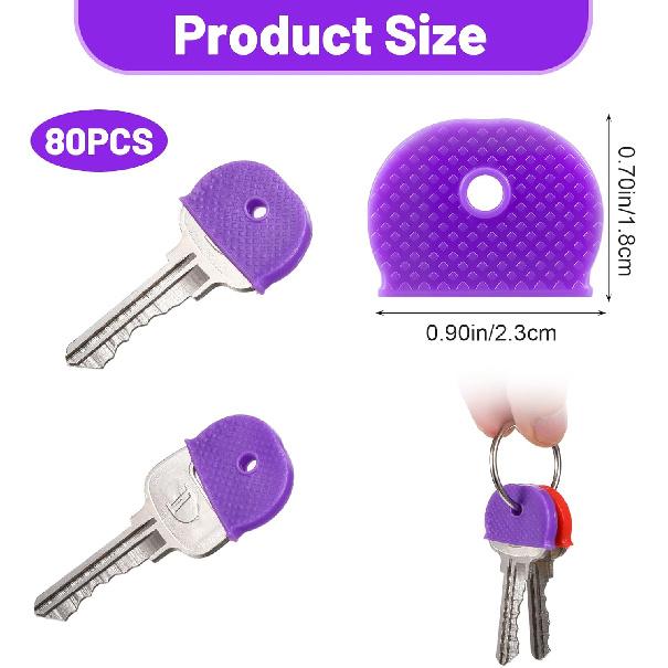 80 Pcs Colored Key Covers Caps, Colorful Keycap Set 1 Inch Key Head Protectors Keys Caps Identifiers for Standard Flat House Keys (8 Colors, 1