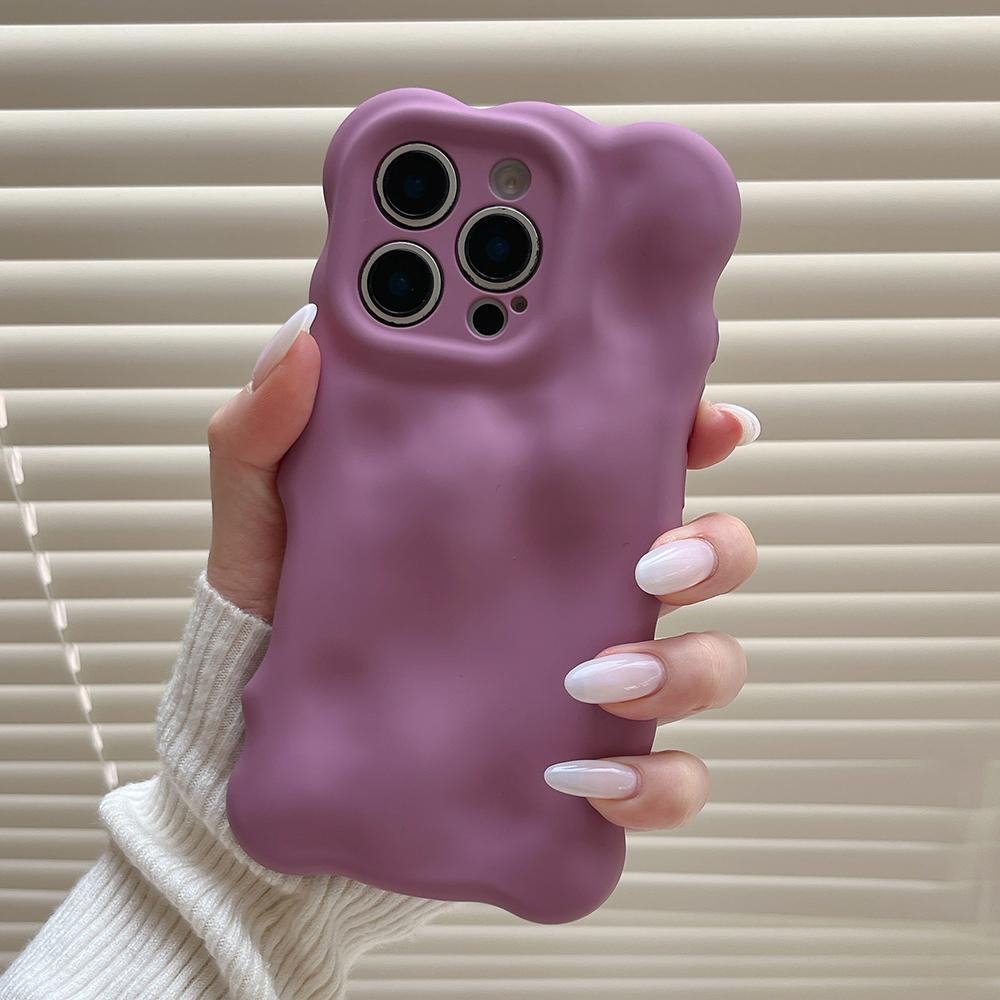 Matte Solid Color Purple 3D Bubble Pattern Phone Case For iPhone 17 Air 16 15 14 13 Pro Max Soft Shockproof Silicone Back Cover