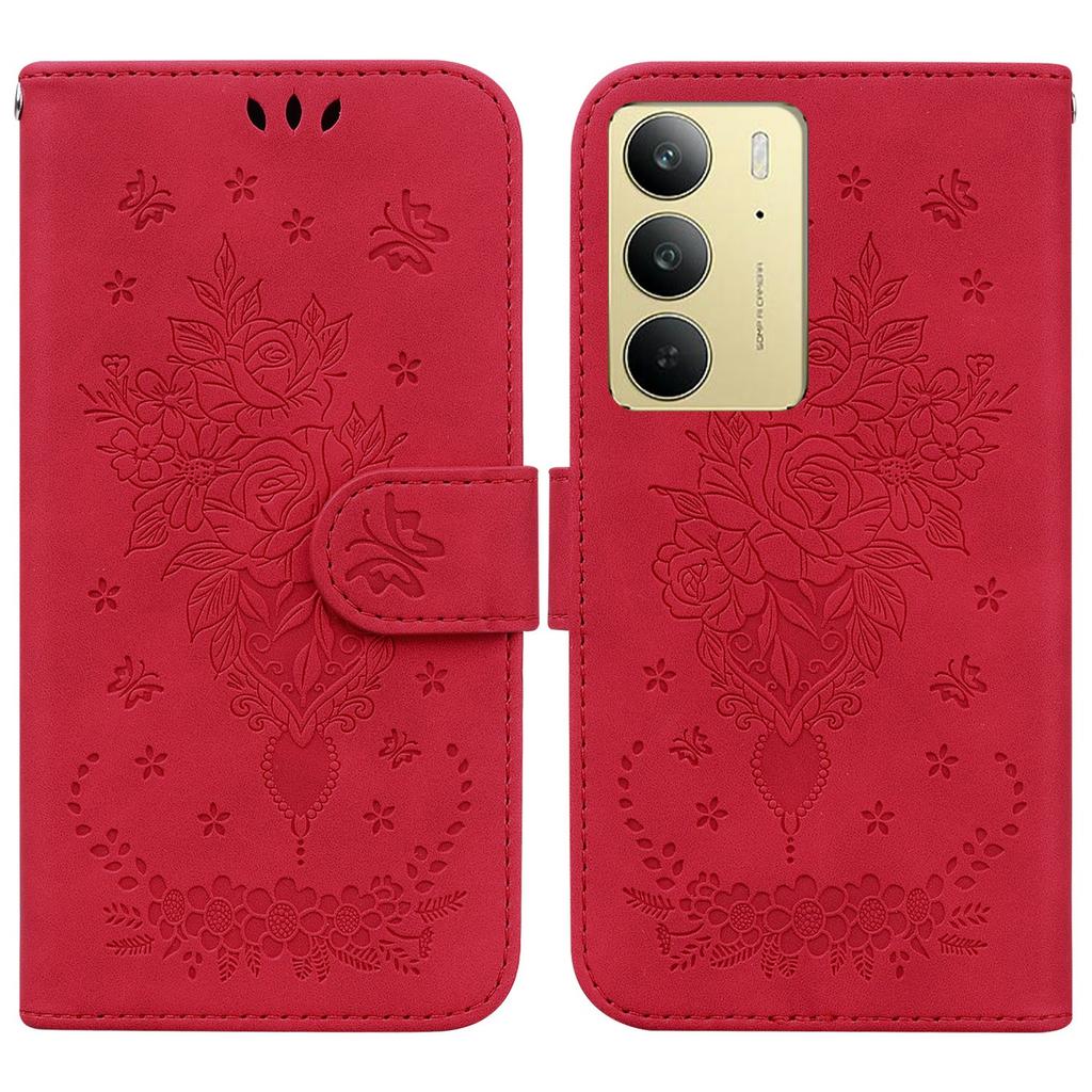 For Realme C75 4G Case PU Leather Wallet Phone Cover Butterfly Flower Imprint