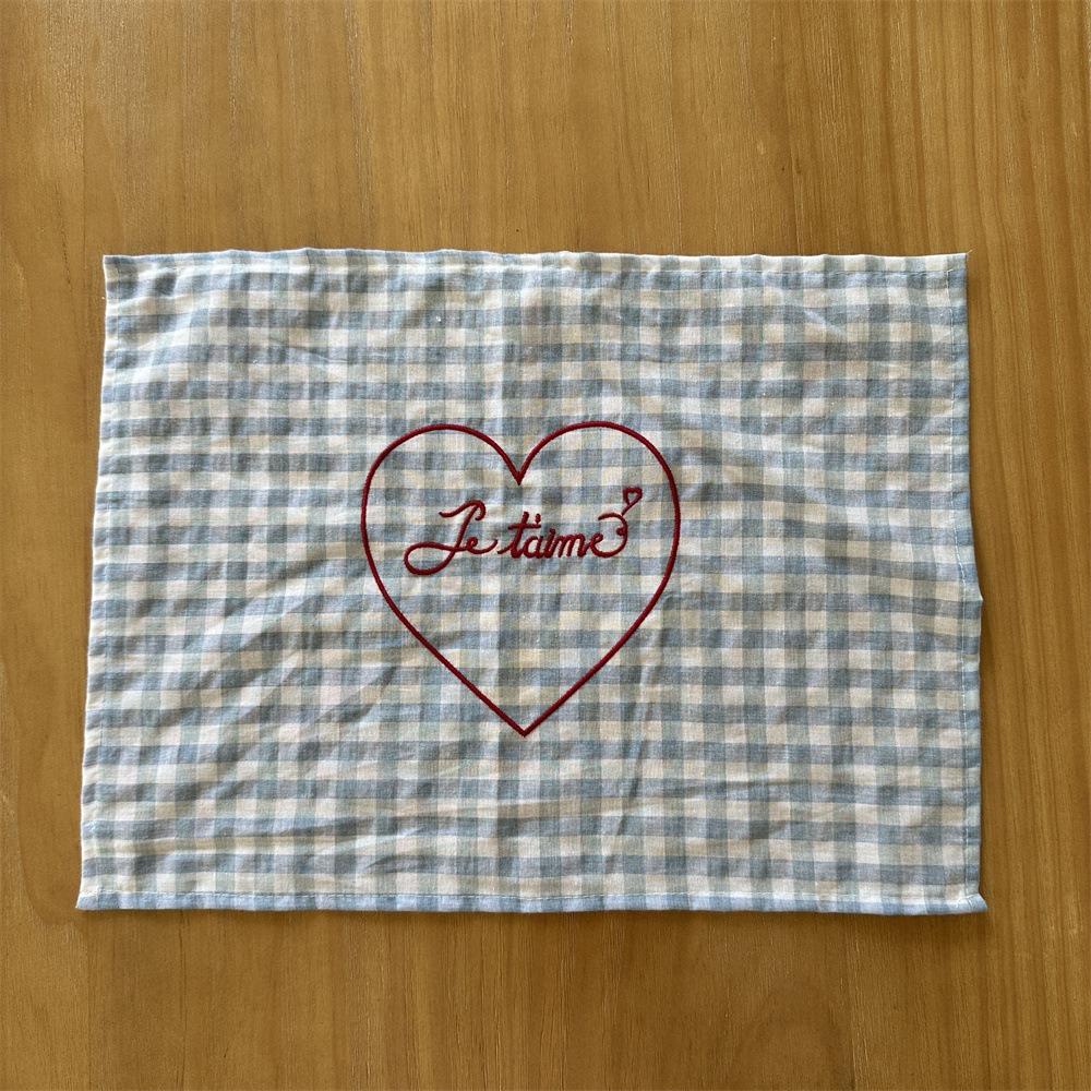 Square Checkered Tablecloth Elegant Table Mat Home Decoration Heart Embroidered Placemats  Kitchen