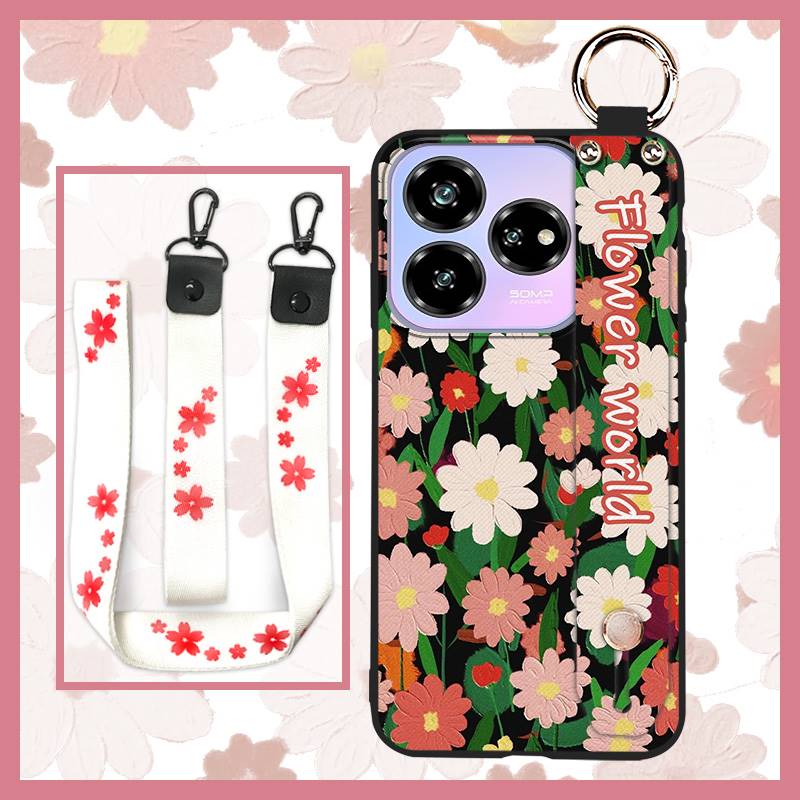 Waterproof Dirt-resistant Phone Case For ZTE Blade V60 Design/Axon 60 Lite Anti-knock Flower Wristband Soft case Lanyard
