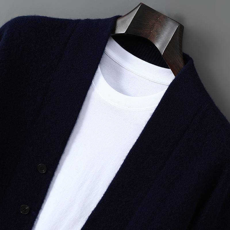 Gruby wełniany kardigan męski - Jednolity kolor, Duży rozmiar, Sweter dzianinowy casual