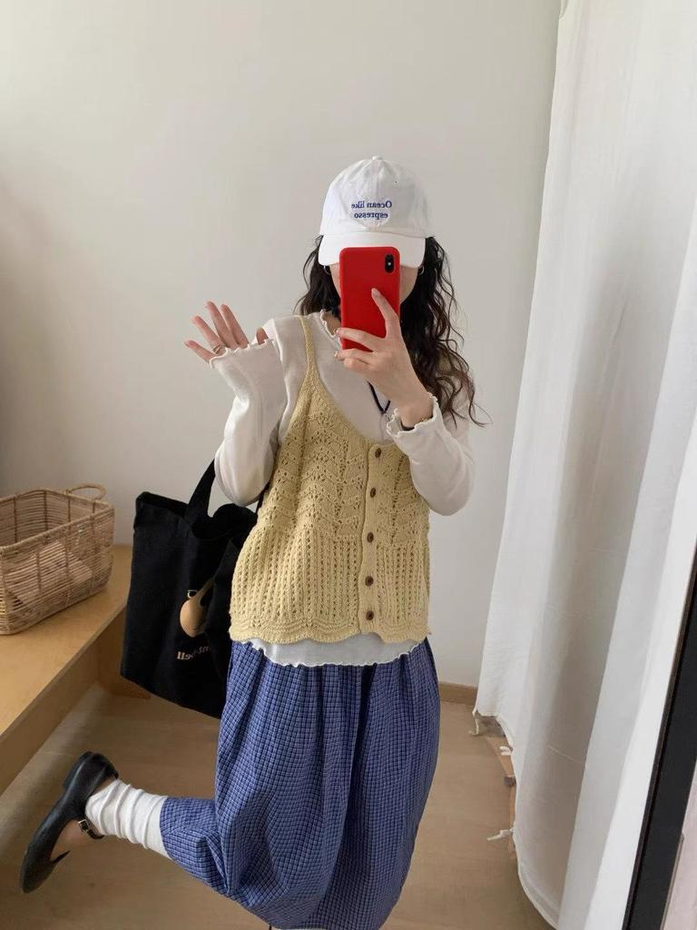 Herbst 2025 Wellenmuster Strickweste: Koreanischer Stil einreihiges Lagen-Tanktop