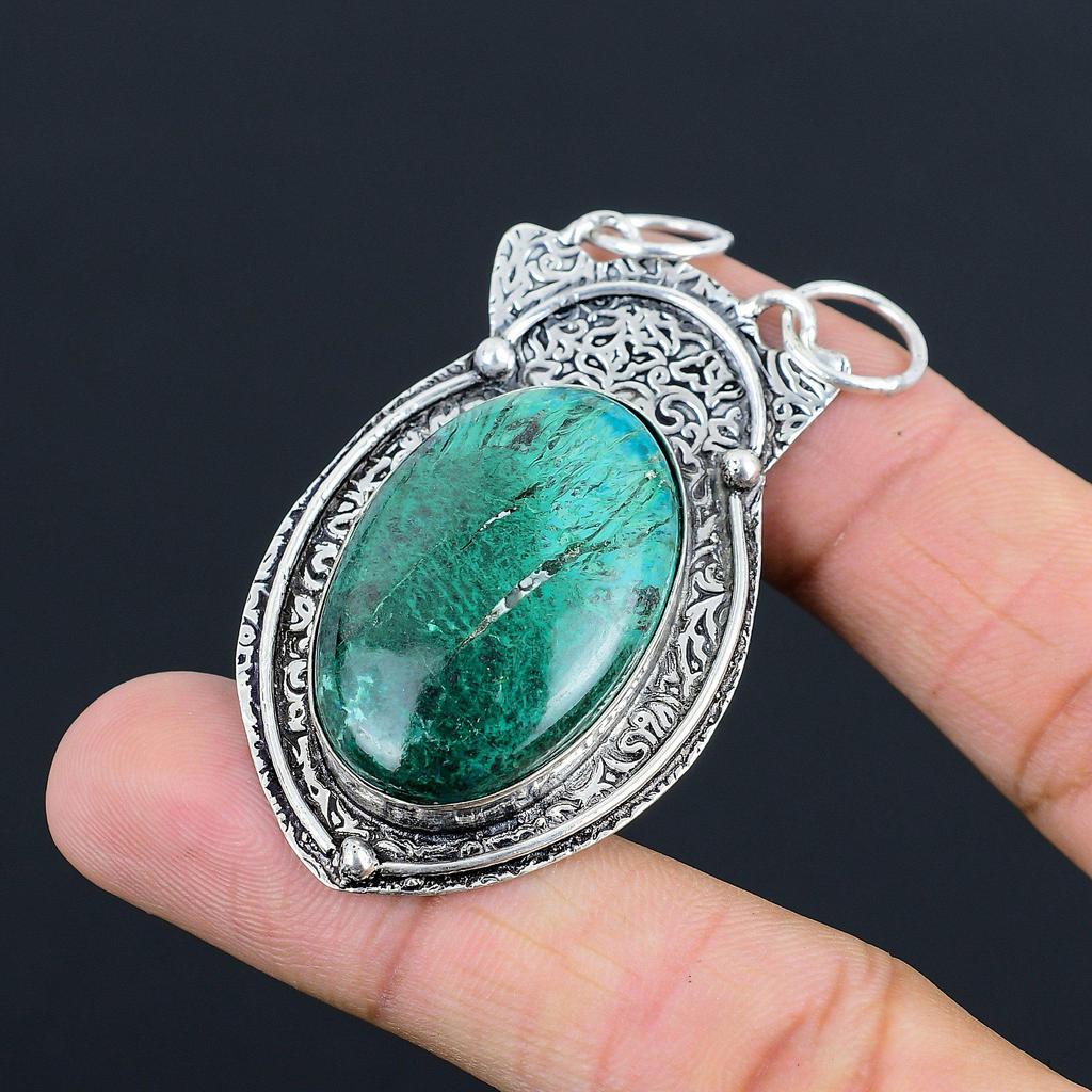 Natürlicher Chrysokoll Edelstein Schmuck 925 Sterling Silber Anhänger Für Mädchen