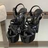 Eilyken Street Style Narrow Band Square High Heels Woman Sandals Fashion Chunky Platform Buckle Strap Stripper Shoes