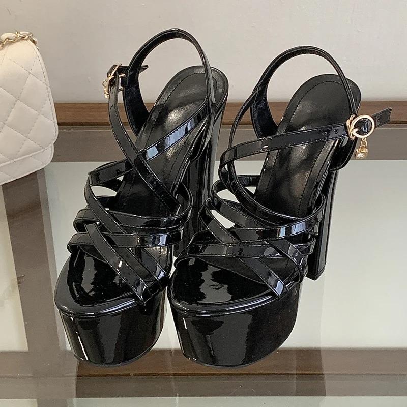 Eilyken Street Style Narrow Band Square High Heels Woman Sandals Fashion Chunky Platform Buckle Strap Stripper Shoes