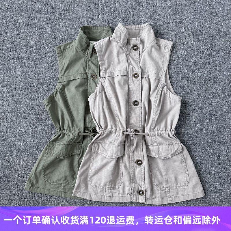 

Хлопковый приталенный жилет слим с воротником-стойкой на одной пуговице в повседневном стиле Big Flaw 1 light green Cotton Waisted vest XS