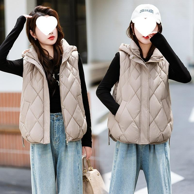 Down cotton vest women's removable hat vest with vest outside, loose coat