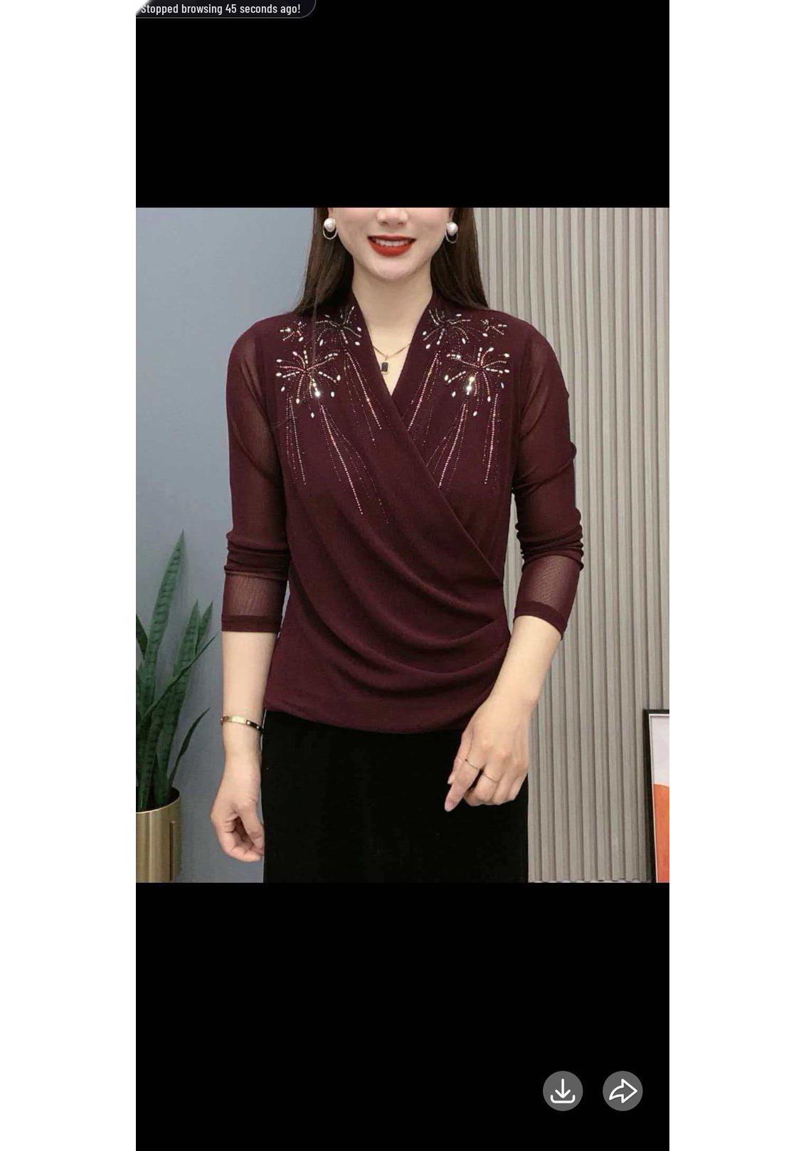 

Stylish Rhinestone V-Neck Long-Sleeve Loose T-Shirt for Women - Perfect for Spring and Autumn 2XL