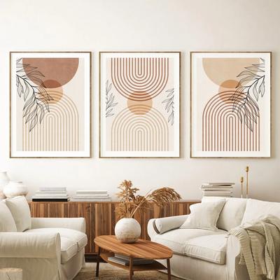 Creative Bohemian Beige Block Canvas Prints Abstract Nordic Minimalist Line Wall Art Poster for Living Room Bedroom & Home Decor