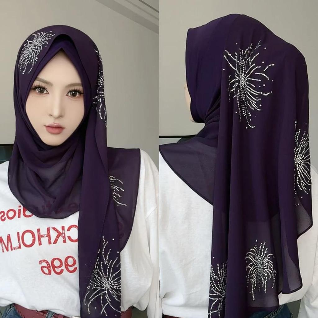 Damen Strass Ethnische Kopfbedeckung Schal - Malaysischer Stil