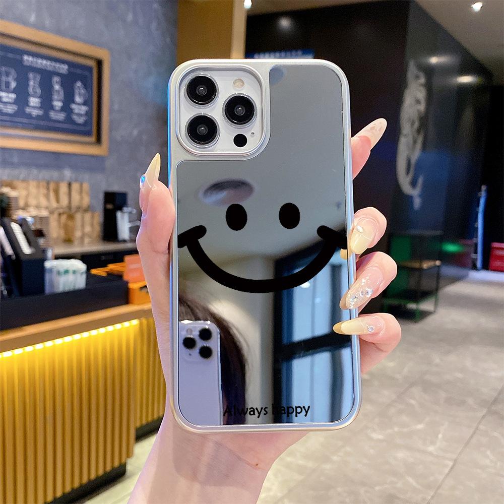 Summer new product cure mirror smiley face mobile phone case Apple 15 simple niche mobile phone case with mirror iPhone17