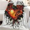 1pc Vintage Heart & Rose Tattoo Design Soft Warm Blanket, 60x80 Inch, All-Season Multi-Purpose Cozy Throw for Dorm, Camping