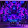 VIKAMA Halloween Dark Night Demon Lord Tapestry Horned Demon Purple-Blue Skull Dark Room Theme Gothic Style Living Room Decor