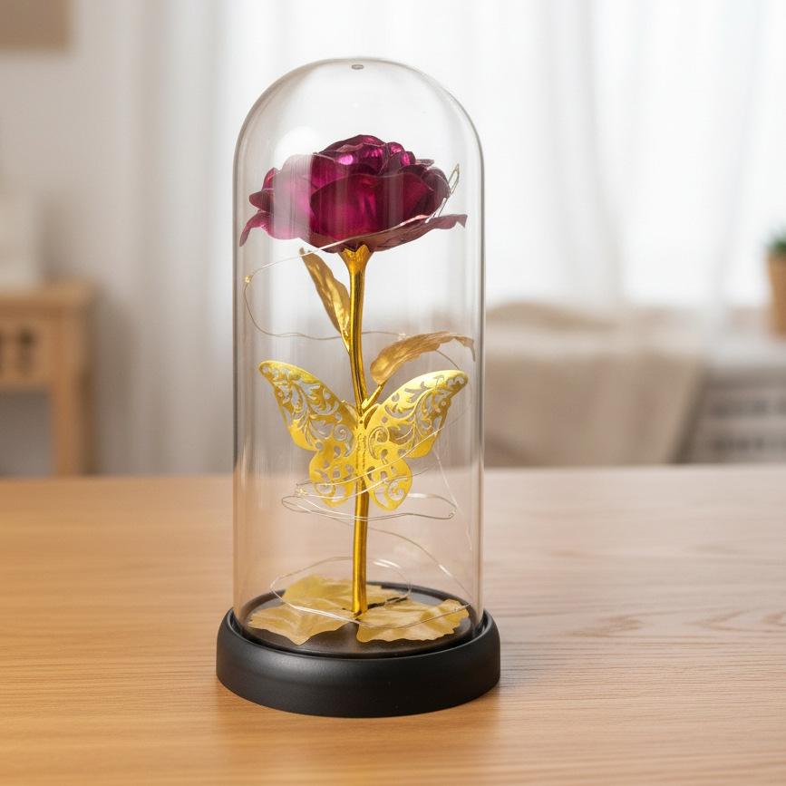 Gold foil rose glass cover Qixi Festival Valentine's Day gift creative ornament Mother's Day Christmas gift