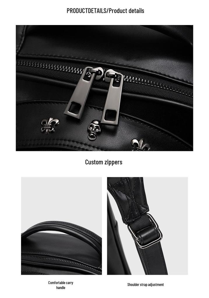 Skull 3D Stereo PU Double Shoulder Backpack for Men and Women
