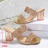 Fashion Gold Silver Sequins High Heels Sandals Women Summer Fashion Square Toe Transparent Heel Slippers Woman Bling Banquet Party Shoes