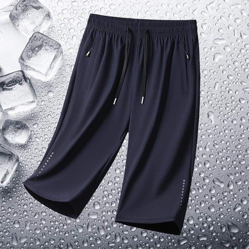 Ledově hedvábné 7palcové kalhoty pro muže na léto, tenké, volné, ležérní, s rovnými nohavicemi, pro mladé, prodyšné, rychleschnoucí šortky, pánské sportovní kalhoty