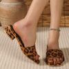 Fashion 2024 New One Line Leopard Print Slippers for Women in Fashion for External Wear, Low Heels, Large Size Slippers for Women