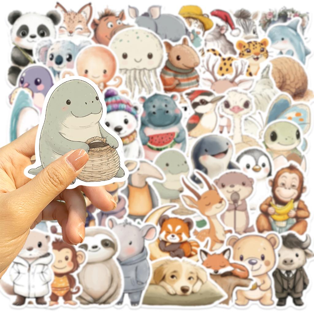 50 Cartoon Healing Animals Doodle Stickers Decorative Guitar Notebook Suitcase DIY Waterproof