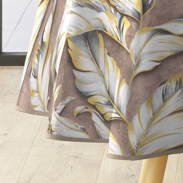 Nappe ronde - EDEN - Ebany Choco - Ø 160 cm - Marron motif végétal pailletées dorées - PVC imperméable