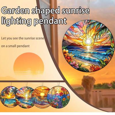 Strand Sonnenuntergang Sonnenfänger Ornament Acryl Fensterdekoration, Kreative Beleuchtung Bastelanhänger Wohndekoration Hängend