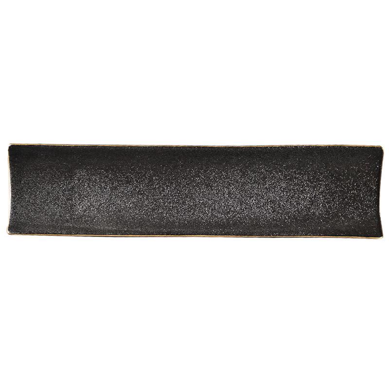 Deou Starry Series Rectangular Ceramic Serving Platter with Gold Rim