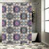 Colorful Tile Print Shower Curtain Bathroom Decor with Floral Design in Pink, Yellow Blue for Home Use