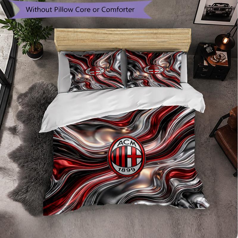 Set Lenzuola AC Milan Modello 3 Pezzi Morbida Copripiumino in Microfibra con Federe per Camera da Letto
