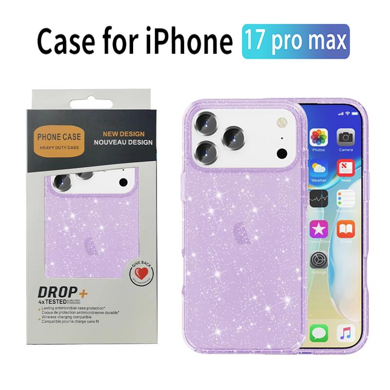 Luxury Glitter PC+TPU Rugged Armor Case For IPhone 17 Air 16 15 14 Plus 13 12 11 Pro Max Multi-layer Anti-Drop Bumper Back Cover