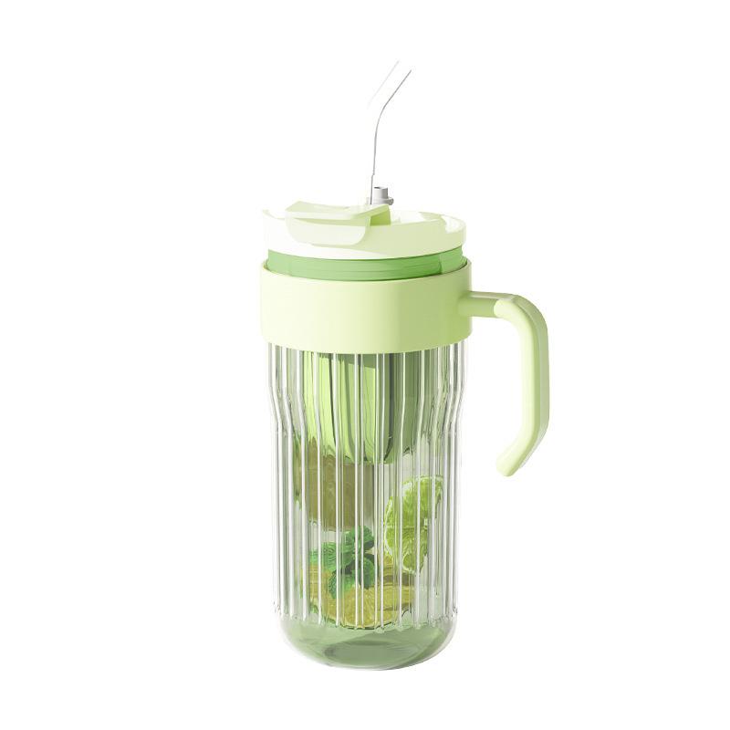 Portable Double Drink Cup with Lid - Large Capacity Glass for Tea & Water Separation, Cold Brew, Thickened Glass, Handle & Straw Included