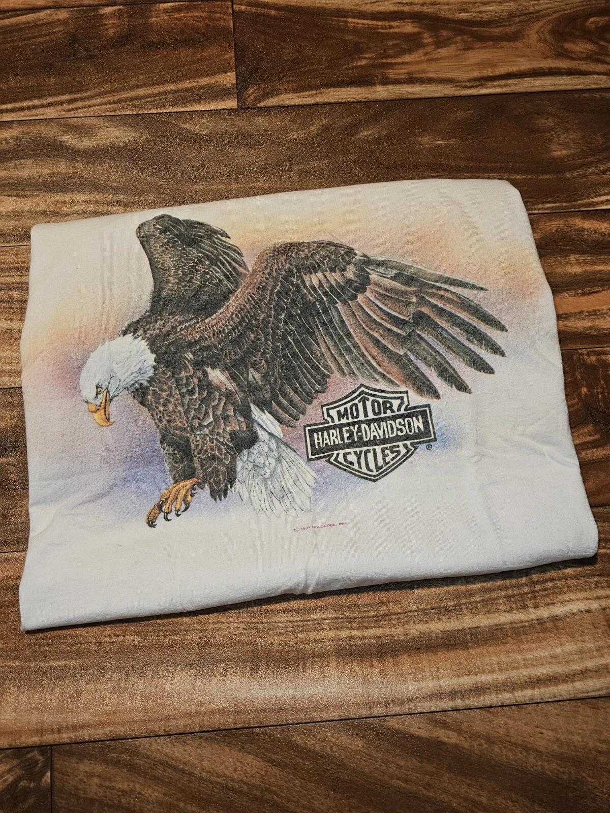 

Vintage Rare Harley Davidson Holoubek Eagle 1991 Made In USA White T Shirt Sz L 2XL
