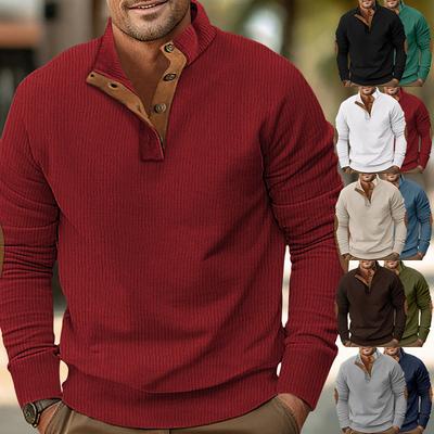 Herren Modisches Lässiges Stehkragen Langarm Geripptes Cord Patchwork Sweatshirt