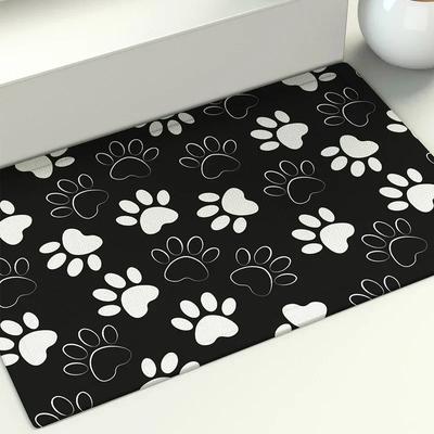 Tappetino da Pavimento Stampa in Bianco e Nero Impronta di Zampa di Cane Bagno Antiscivolo Assorbente Ingresso Porta Decorazione per la Casa